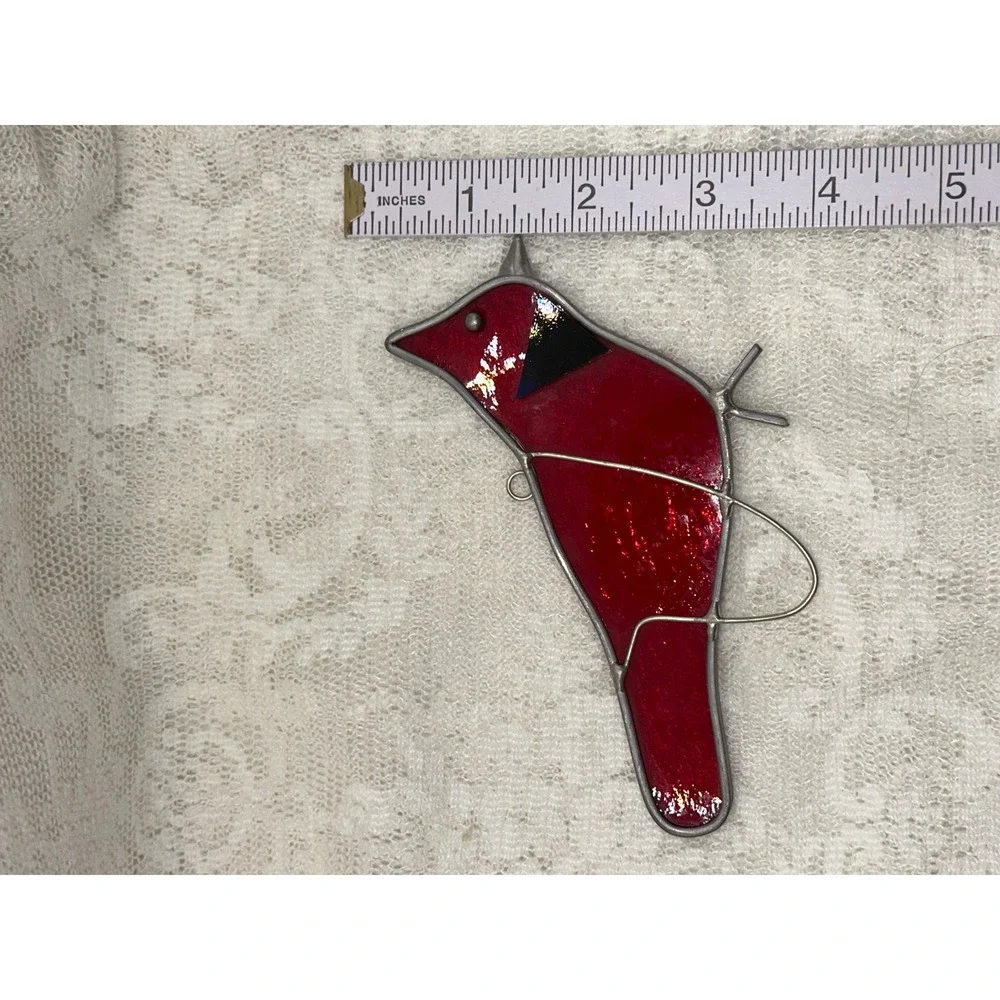 Red Stained‎ Glass Cardinal Suncatcher Bird Ornament Hanging Window Decor 4.75in